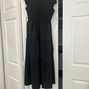 Black midi dress with smocked top